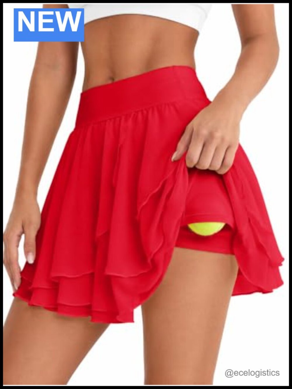 Women's Ruffle Tulle Tennis Skort with Built-in Shorts & Ball Pocket Athletic